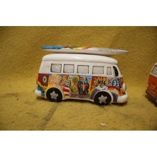 6 - 2 x VW Campervan Money Boxes, Largest is 21cm