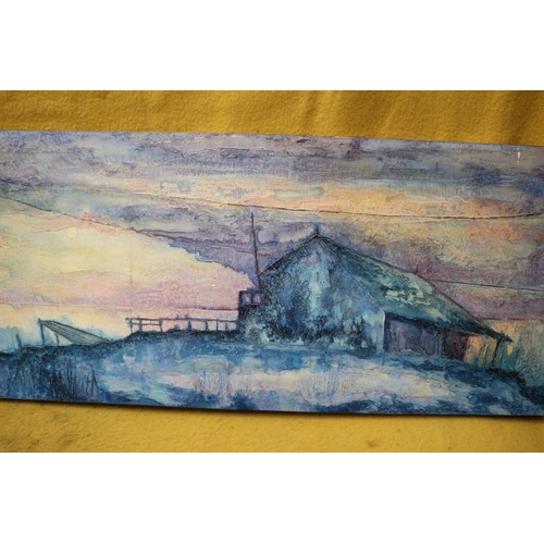 15 - Signed Oil on Board Depicting River Scene, 122 x 46 cm