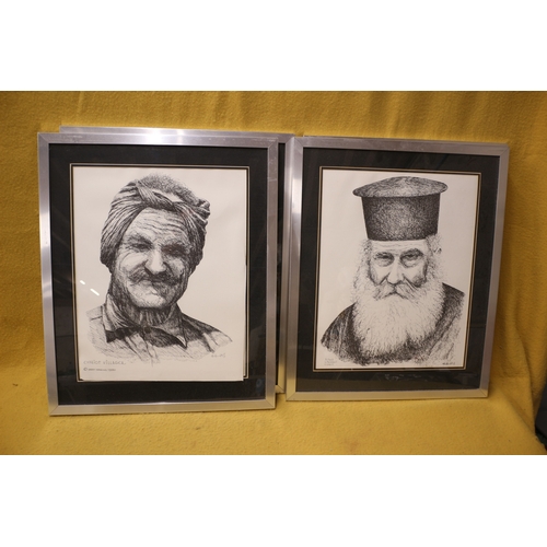 390 - x4 large Cyprus pictures, x2 titled 'Cypriot Villager' and x2 'Priest Limassol Cyprus' 66cm x 55cm