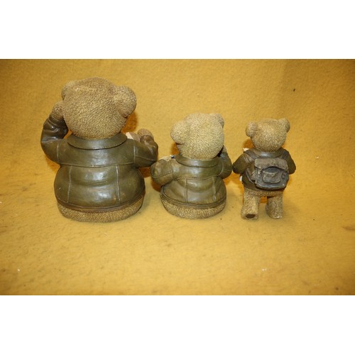 36 - 3 Bear Figures, Tallest is 20cm