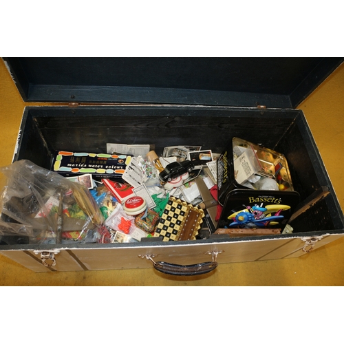 388 - Good Size Wooden Trunk, by Goblin, containing Various Vintage Toys - 65cm Wide