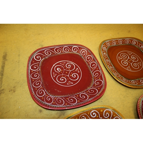 392 - Rare - 4 x Ets Cozic Gourin Pottery Plates Signed by Ty Breiz. Decorated in a Wonderful Celtic Trisk... 