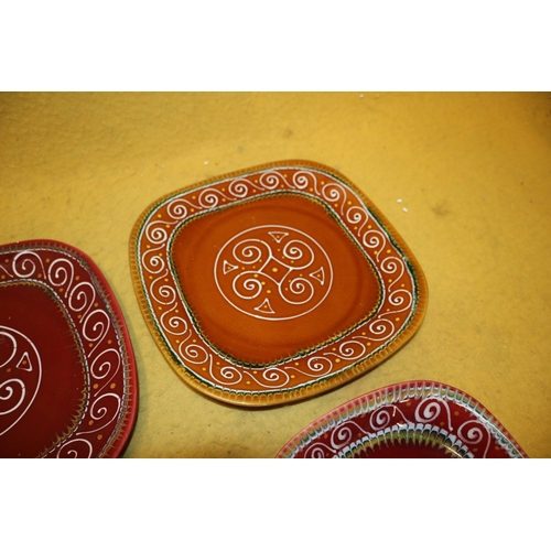 392 - Rare - 4 x Ets Cozic Gourin Pottery Plates Signed by Ty Breiz. Decorated in a Wonderful Celtic Trisk... 