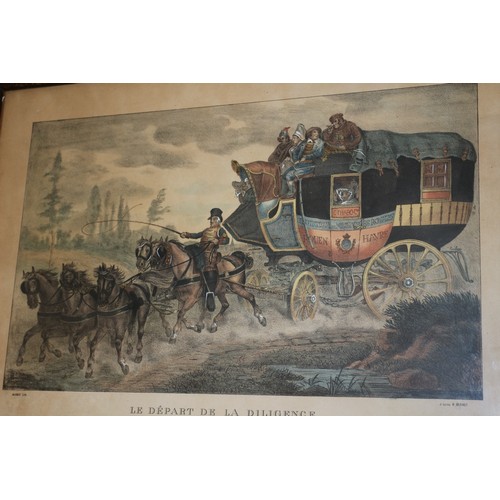 11 - Hand Coloured 'Le Depart De La Diligence' Lithograph, 72 x 61cm