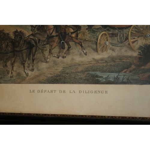 11 - Hand Coloured 'Le Depart De La Diligence' Lithograph, 72 x 61cm