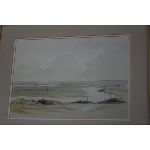 42 - Watercolour by M Coates of an Estuary, 47 x 38 cm