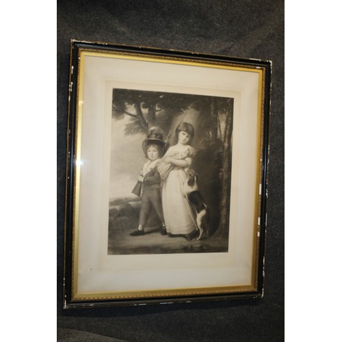 72 - Big Print of Brother and Sister Holding a Doll & Dog, 71 x 41 cm