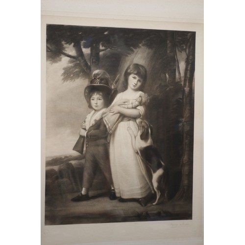 72 - Big Print of Brother and Sister Holding a Doll & Dog, 71 x 41 cm