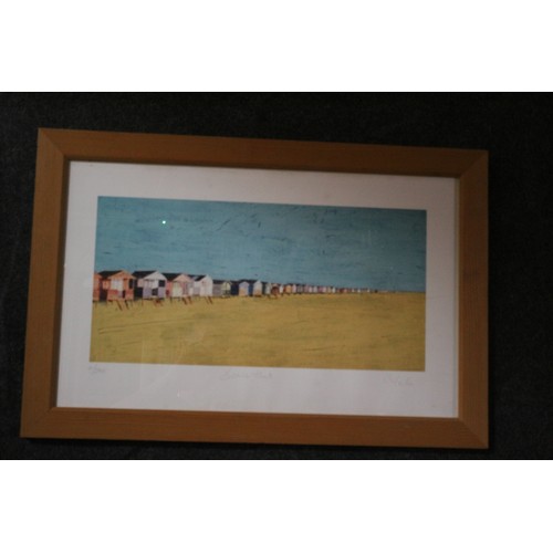 97 - Limited Edition Print 9/295 of Beach Huts, Signed, 63 x 42 cm