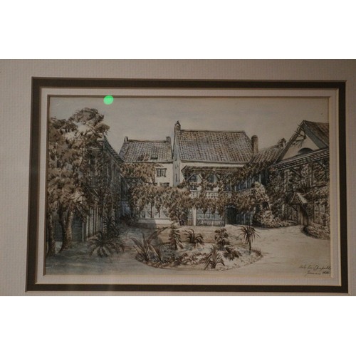 111 - Watercolour of House and Pond, Signed, 33cm x 42cm