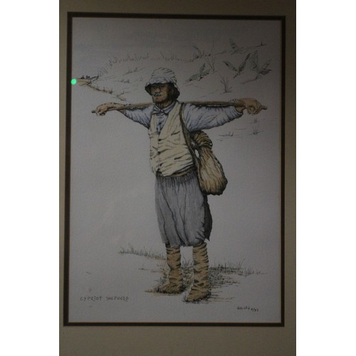 115 - Pen and Wash 'Cypriot' Shepherd, Signed, Limited Edition 4/93, 48 x 64 cm