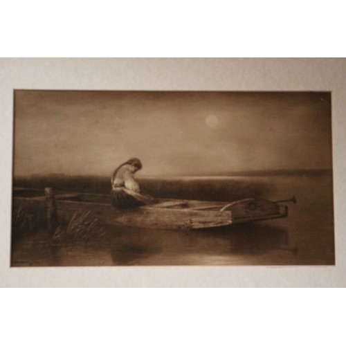 116 - Sepia Toned Girl on Boat, Lithograph, 55 x 38 cm