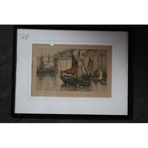 123 - Hand Coloured Etching ' The Little Mint of Brixham', Signed, 37 x 48 cm