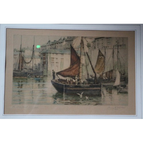 123 - Hand Coloured Etching ' The Little Mint of Brixham', Signed, 37 x 48 cm