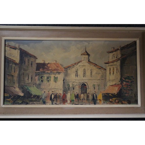 298 - Oil On Canvas City Scene, 40 x 70 cm