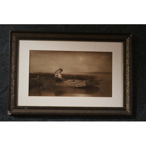 309 - Sepia Toned Girl on Boat, Lithograph, 55 x 38 cm