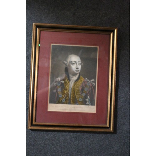 312 - Hand Coloured Engraving of George III, 46 x 57 cm