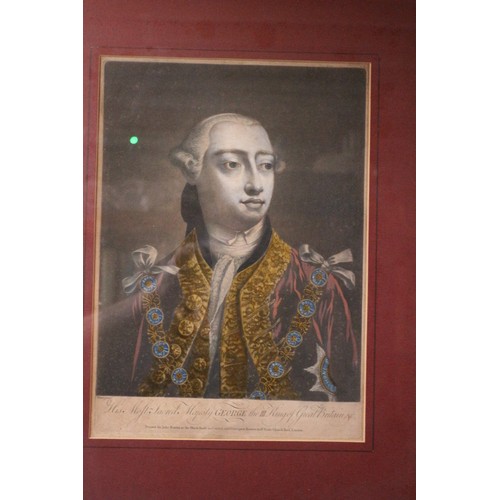 312 - Hand Coloured Engraving of George III, 46 x 57 cm