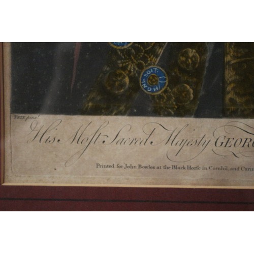 312 - Hand Coloured Engraving of George III, 46 x 57 cm