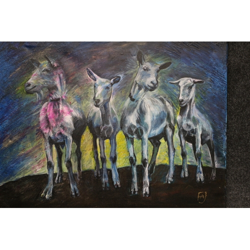 355 - Oil on Canvas of Goats, Signed FAJ , 46 x 36 cm