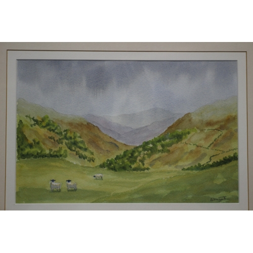 358 - S Huggett Watercolour 'Rain on the Breacons', 34 x 45 cm