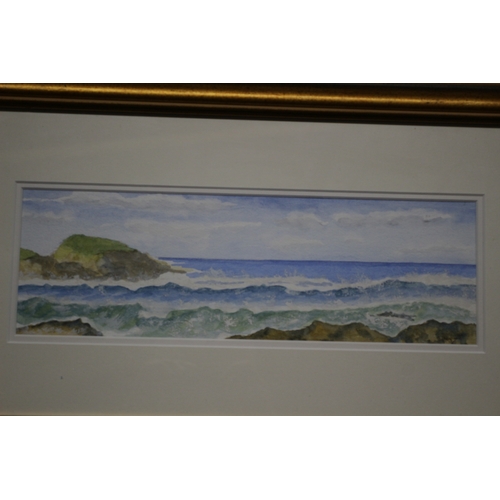 375 - Watercolour of Shuggill Beach, 31 x 55 cm