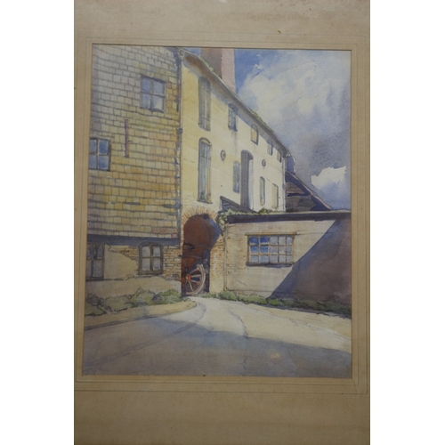 390 - Watercolour of a House and Cartwheel, 44 x 51 cm