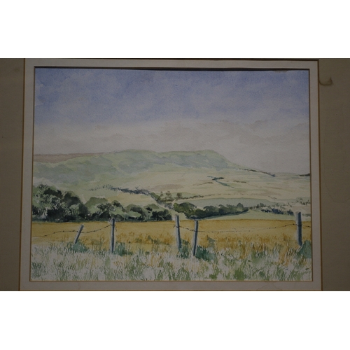 395 - Watercolour by Jean Baker, Firle Beacon, 42 x 49 cm