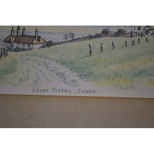 409 - Seven Sisters, Sussex, Watercolour, Limited Edition, 18/850 by Patricia Hall, 34 x 28 cm