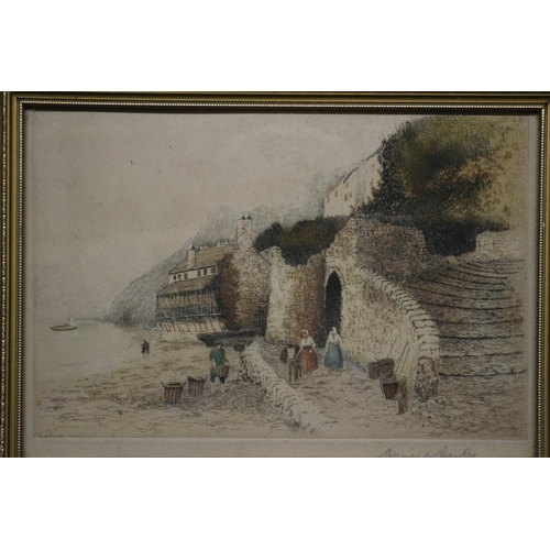 414 - Hand Coloured Etching of Fisher Woman, Signed, 26 x 18 cm