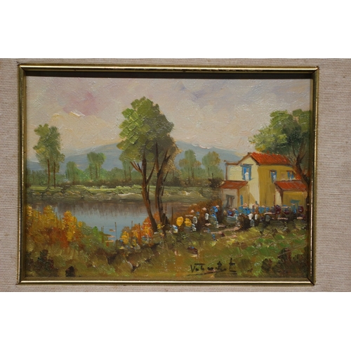 416 - Oil On Board of River House, Signed, 27 x 32 cm