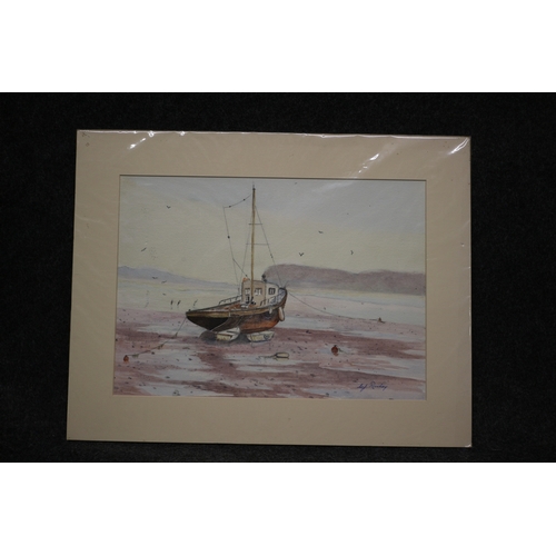 418 - Watercolour of a Boat on the Mud, Rowley, 46 x 36 cm