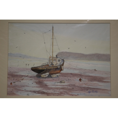 418 - Watercolour of a Boat on the Mud, Rowley, 46 x 36 cm