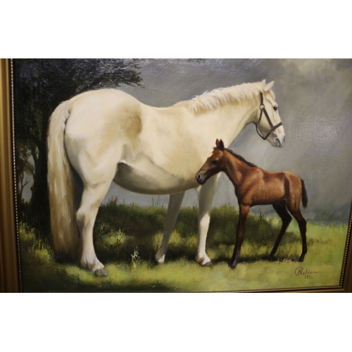 103 - Glazed Oil on Board of Horse and Foal signed B Woseman 1976 - 56 x 46cm