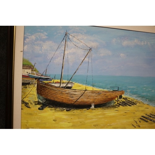 105 - Signed - Believed to be Oil Painting of a Boat on the Beach - 54 x 44cm