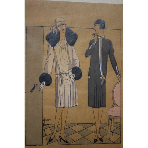 114 - Vintage Hand Coloured Advertising Picture of 2 French Ladies - 31 x 41cm