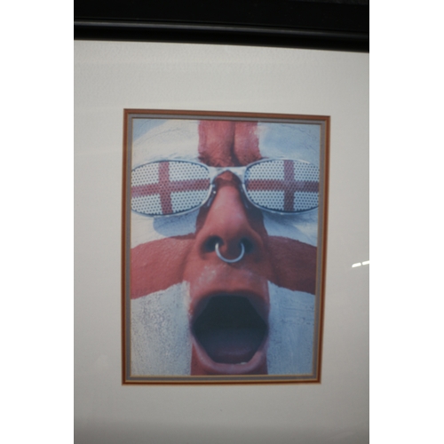 137 - England Supporter Painted Face Picture - 46 x 54cm