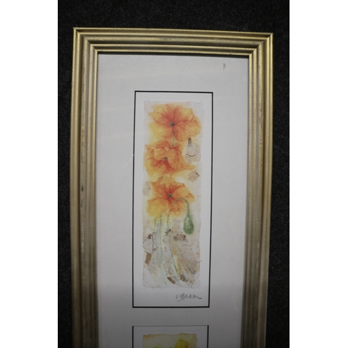 146 - Signed Flower Prints x 2 in a Frame - 24 x 68cm