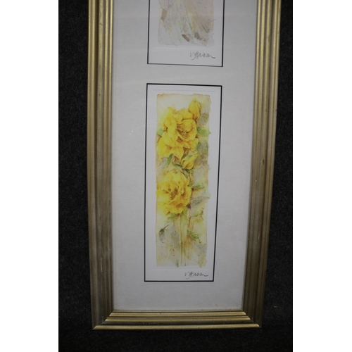 146 - Signed Flower Prints x 2 in a Frame - 24 x 68cm