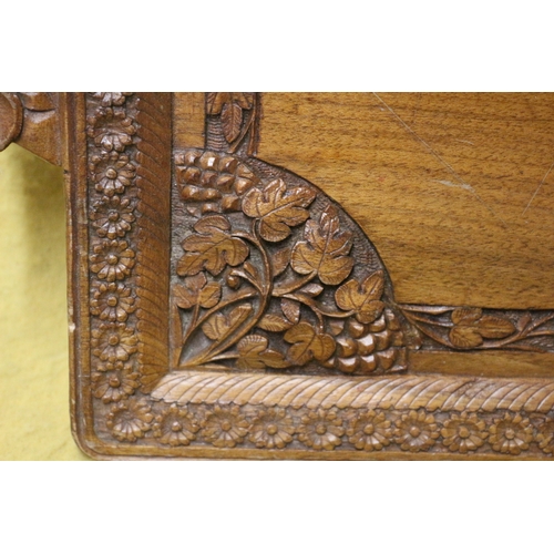 161 - Vintage Very Ornate Carved Wood Tray with Floral Design Work - 46cm H to H