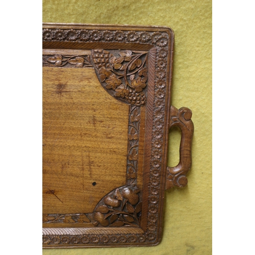 161 - Vintage Very Ornate Carved Wood Tray with Floral Design Work - 46cm H to H