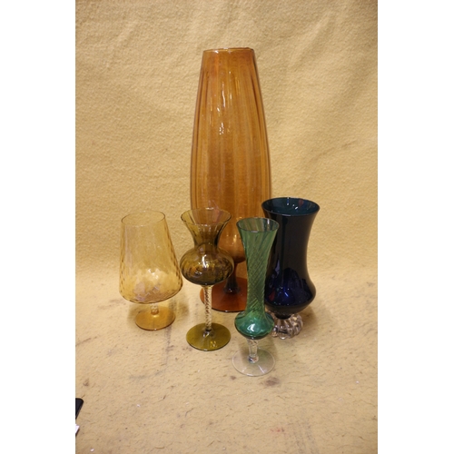 34 - Nice Selection of Various Coloured Glass Items including a Very Tall Glass Measuring 51cm in Height