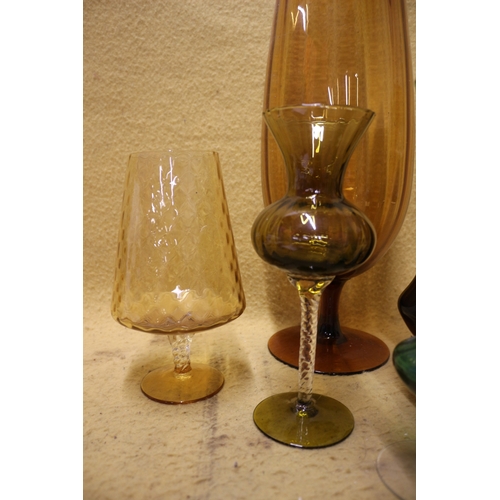 34 - Nice Selection of Various Coloured Glass Items including a Very Tall Glass Measuring 51cm in Height