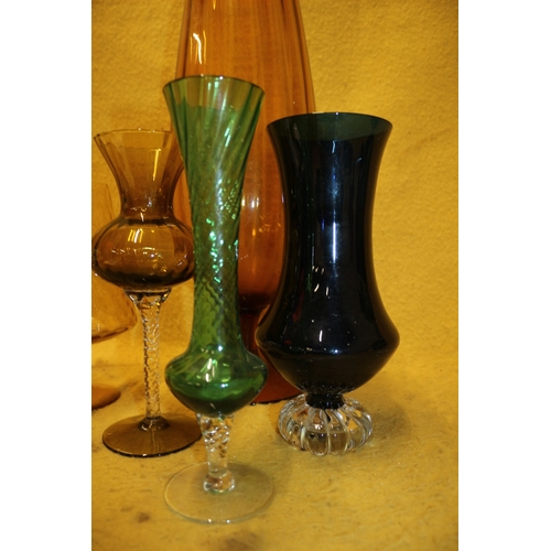 34 - Nice Selection of Various Coloured Glass Items including a Very Tall Glass Measuring 51cm in Height