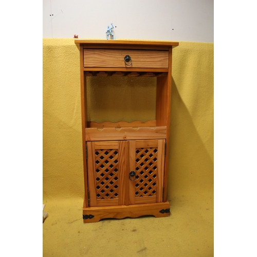 41 - Pine Drinks Storage Unit with Glass Holders, Wine Display Rack and Cupboard Below - 100cm Tall