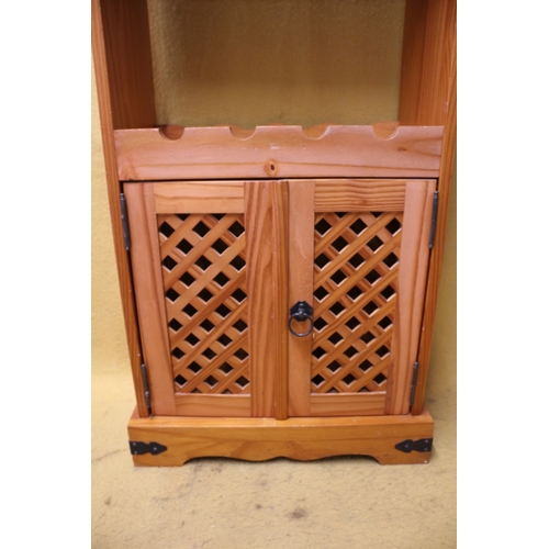 41 - Pine Drinks Storage Unit with Glass Holders, Wine Display Rack and Cupboard Below - 100cm Tall