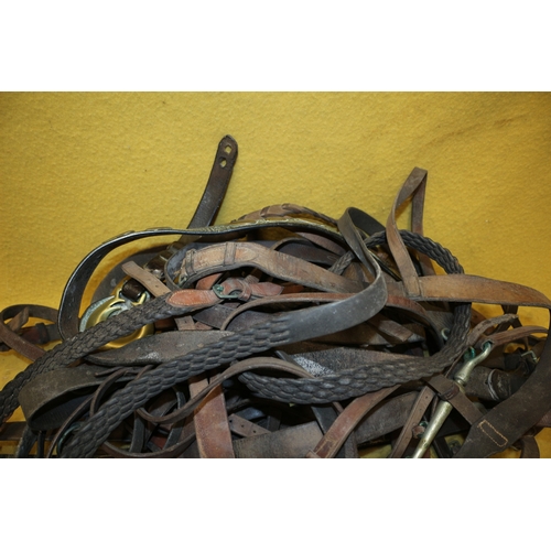 46 - Large Selection of Vintage Leather Horse Tackle including Vintage Brasses