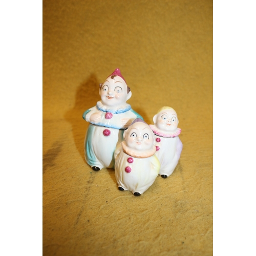 51 - Believed to Be a Dresden Clown Cruet Set - 10cm Tall