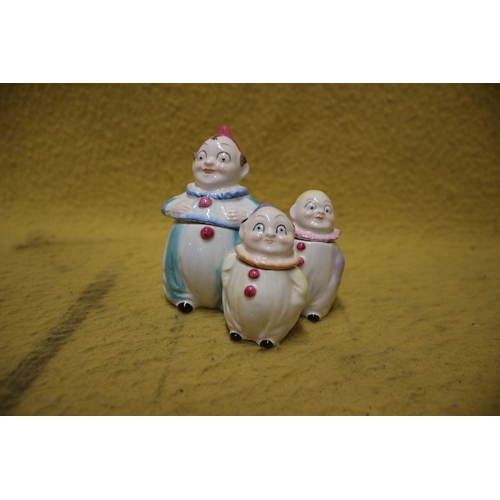 51 - Believed to Be a Dresden Clown Cruet Set - 10cm Tall