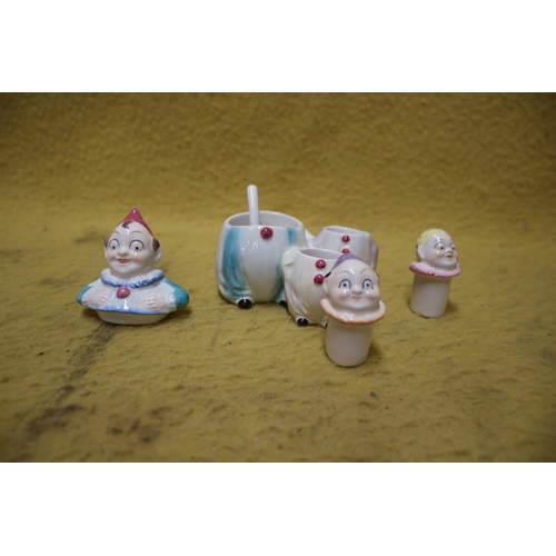 51 - Believed to Be a Dresden Clown Cruet Set - 10cm Tall